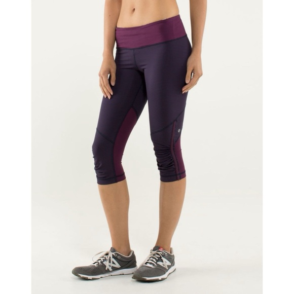 Lululemon Run: For Your Life Crop Hyper Stripe Plum/Pow Stripe Angel Wing 4 - Picture 3 of 9